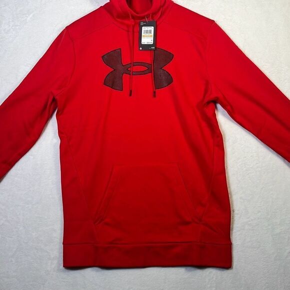 Under armour Men Big Red Logo Armour fleece Hoodie pullover -NWT-Men Small‎ Tall - Picture 1 of 6